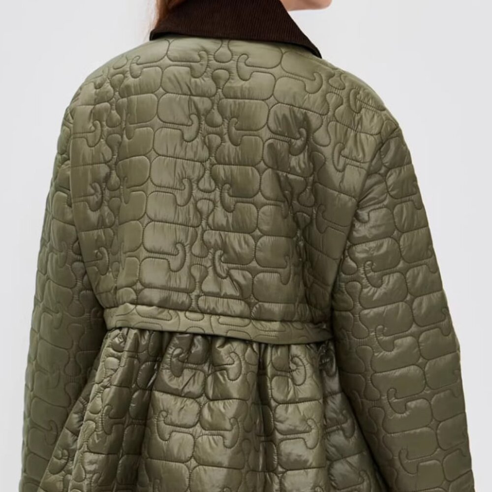 Ganni NWOT Quilt Midi Jacket Dark Green - Picture 4 of 14